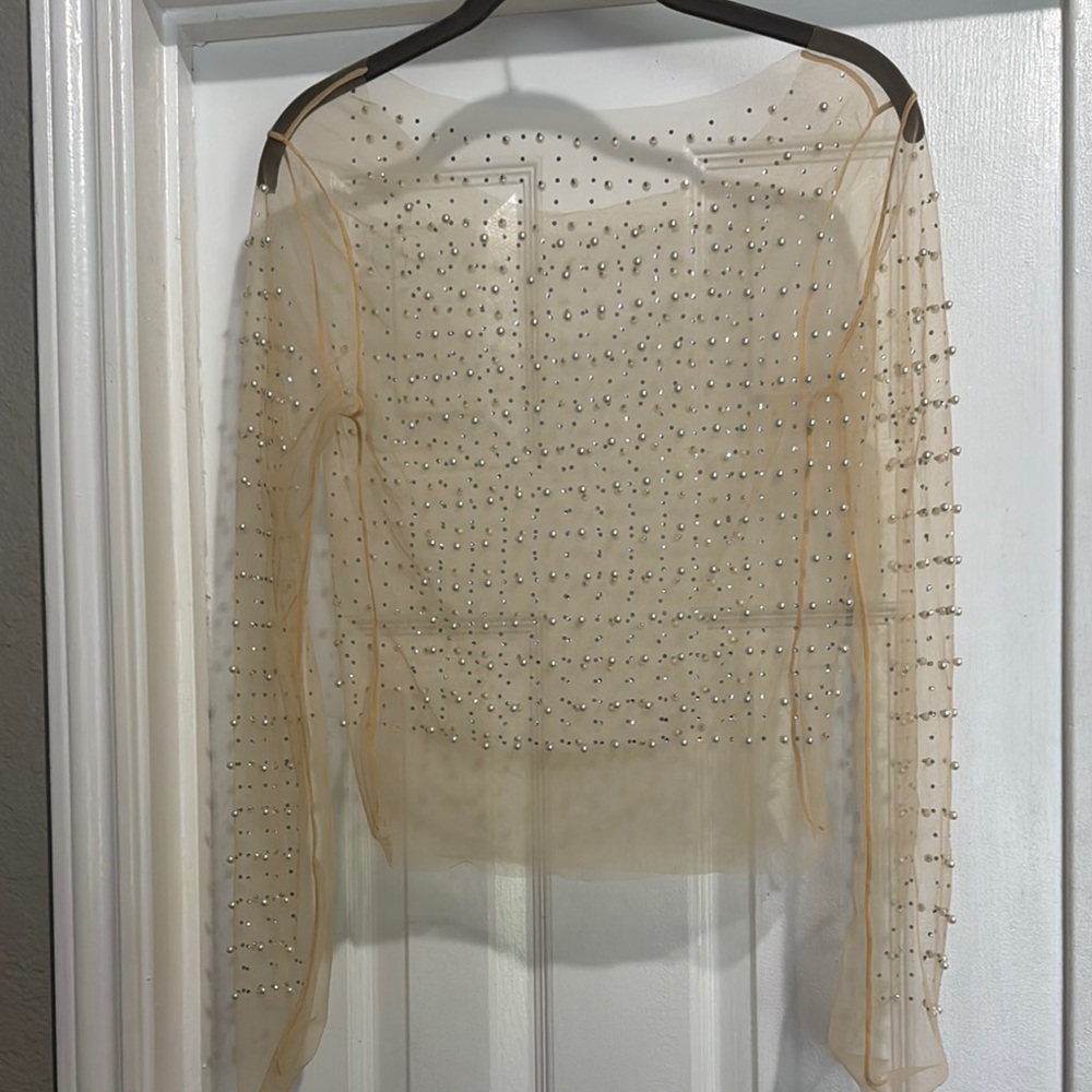 Cream pearl and rhinestone Blouse Top